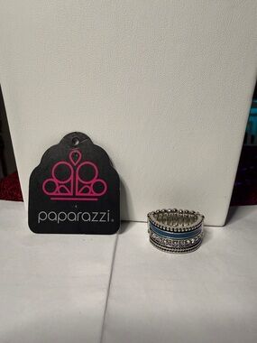 paparazzi Silver-Tone Blue & Clear Multi-Band Stretch Ring